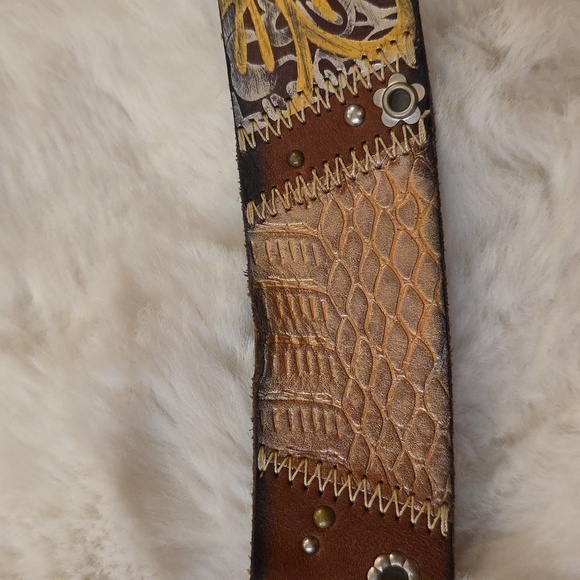 Vintage Fossil Y2k Belt Brown Leather Metallic Accents Studding Womens M - Picture 8 of 14